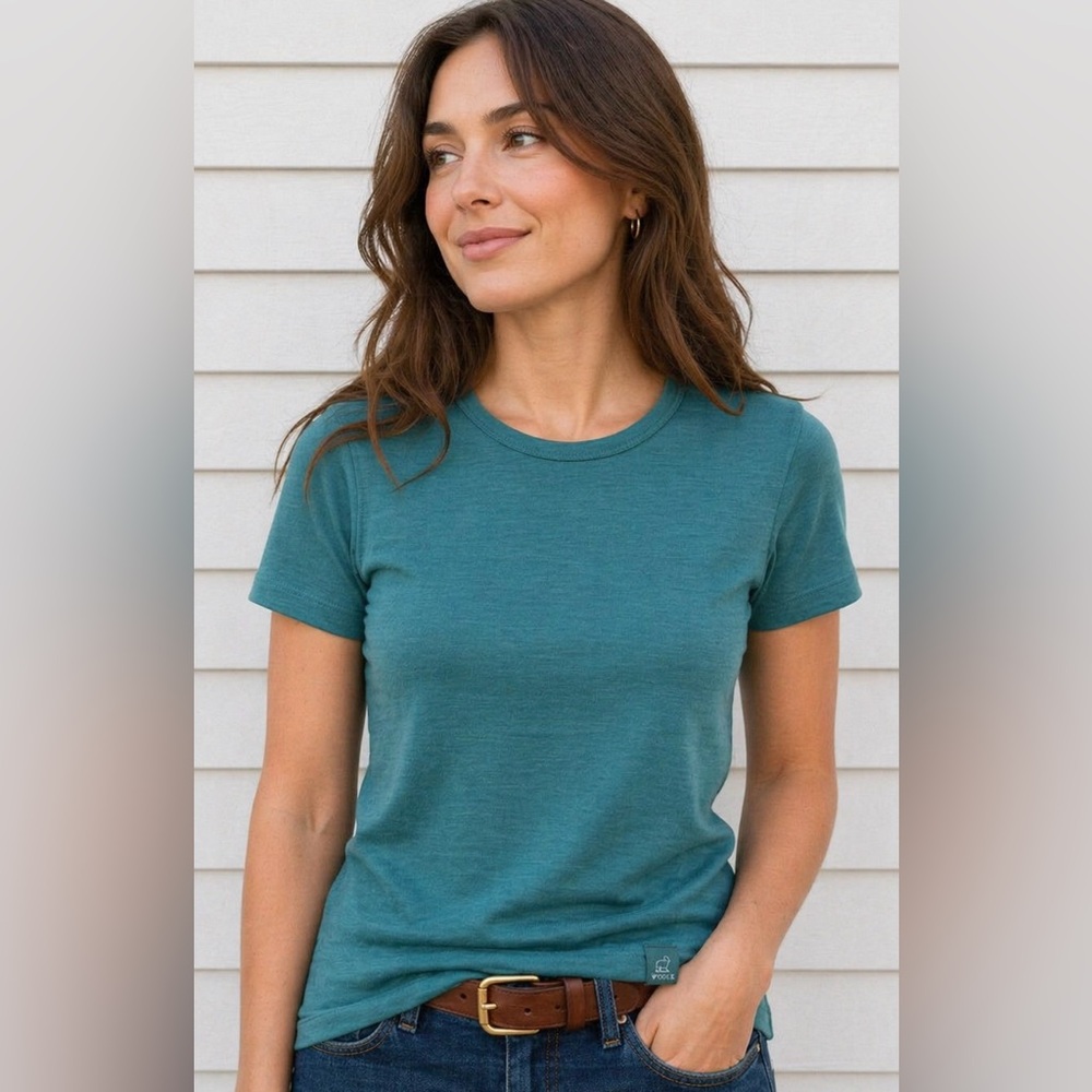 WoolX Australian Merino Wool Blend Short Sleeved Top Teal Lightweight Size Small